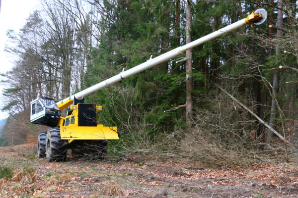 élagueuse mécanique effectue une taille en lisière de forêt