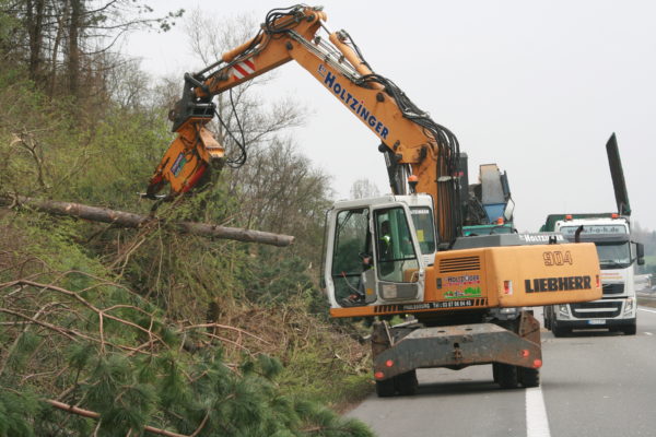 abattage d’arbre par pelle mécanique et sécateur abords d’autoroutes